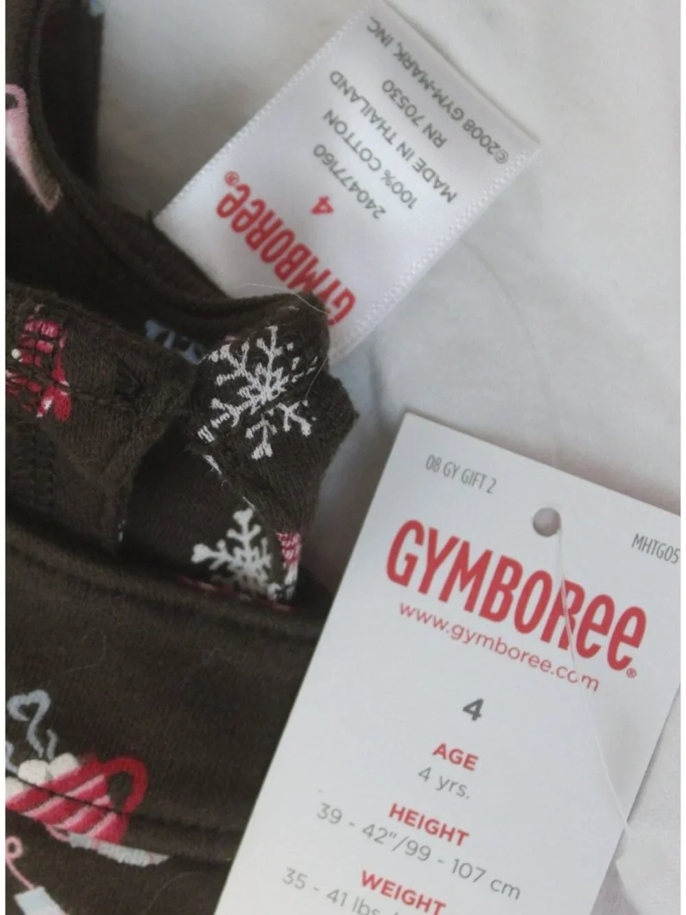 2008 Gymboree Winter Snowflake Brown Print Dress Mittens Mugs Play Cotton sz 4